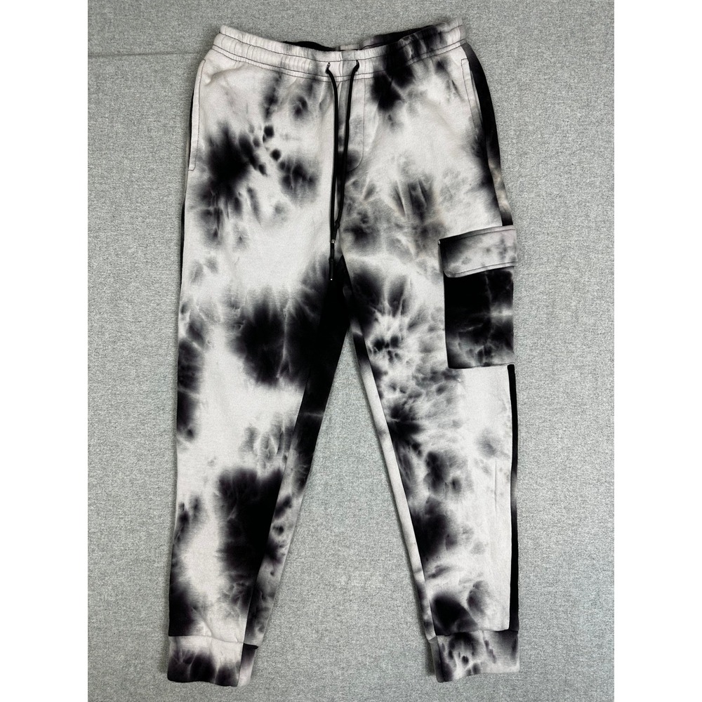 Public Record Cargo Jogger Mens M Purple Black/WHT Tie Dye‎ Fleece Pockets